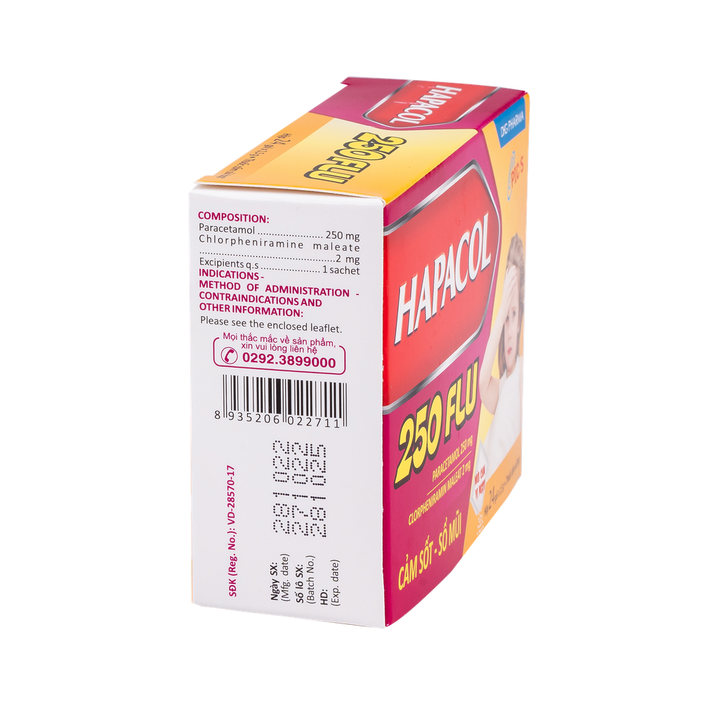 Hapacol 250 Flu Hộp 24 gói x 1,5g DHG