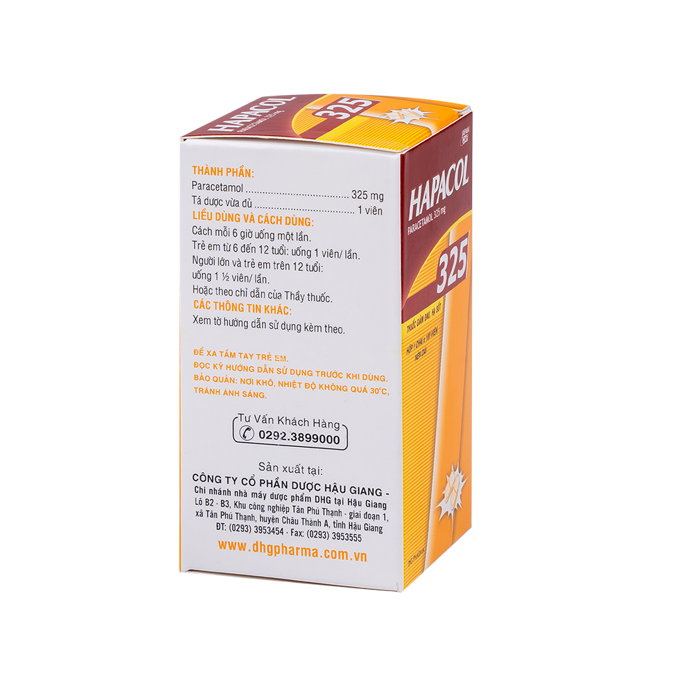 Hapacol 325 Hộp 1 chai x 100 viên DHG