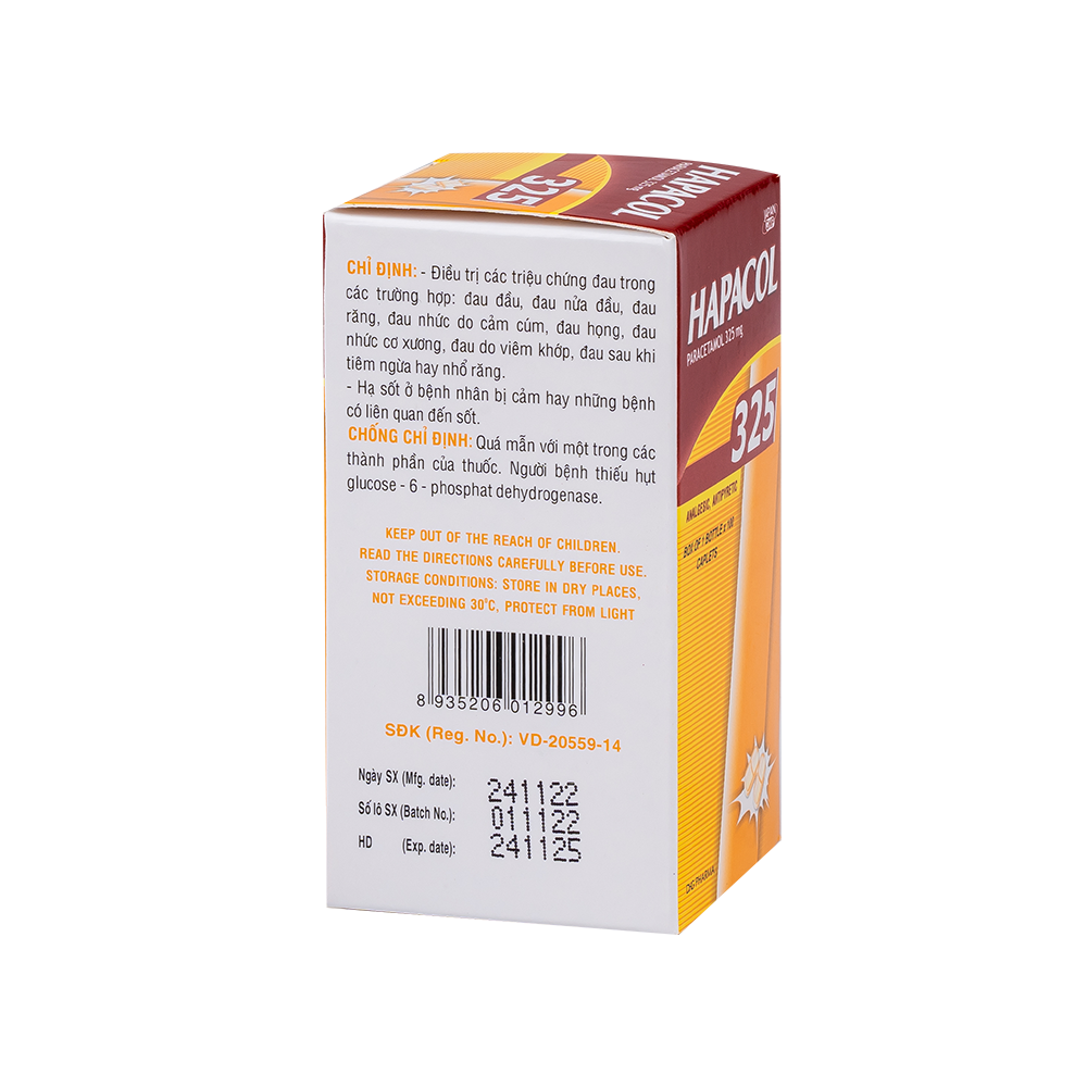 Hapacol 325 Hộp 1 chai x 100 viên DHG