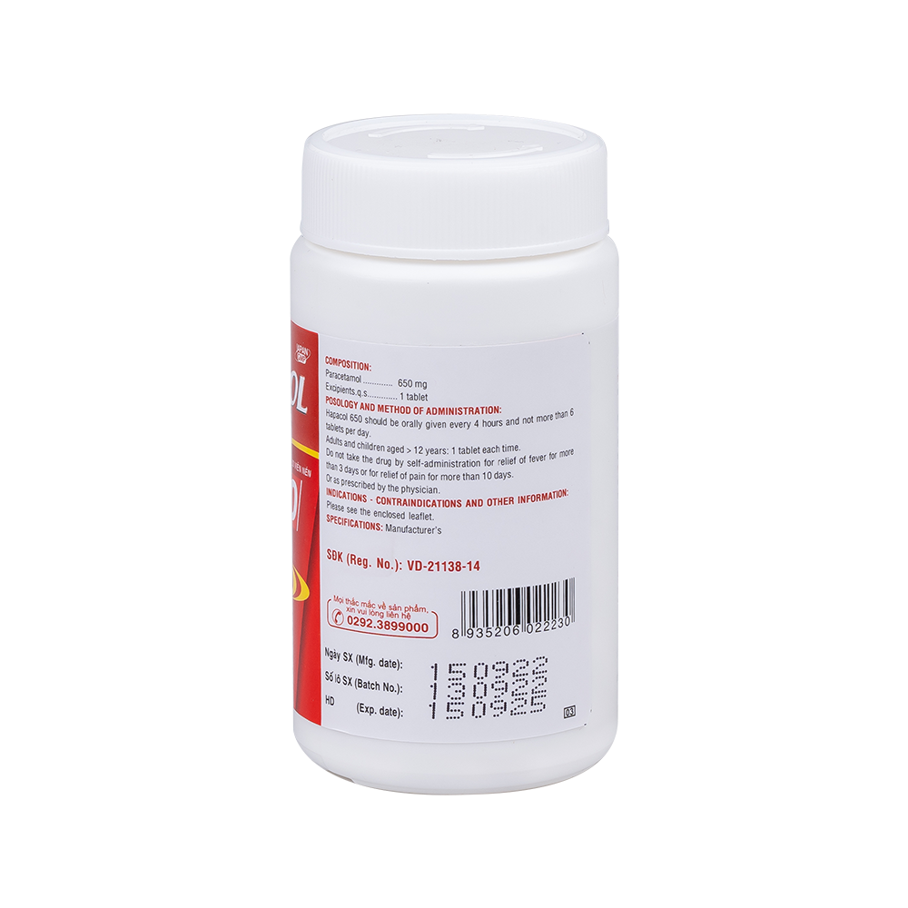 Hapacol 650 Hộp 1 chai x 100 viên DHG