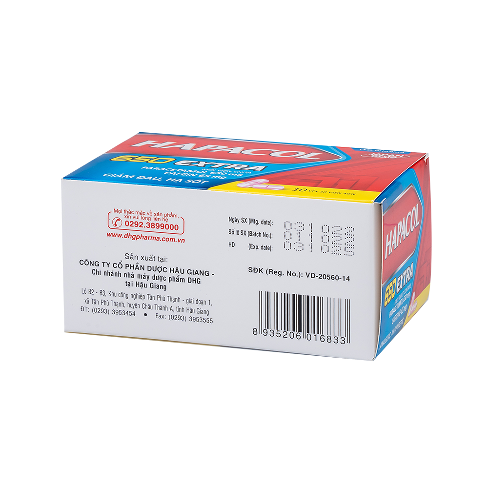 Hapacol 650 extra Hộp 10 Vỉ x 10 Viên DHG