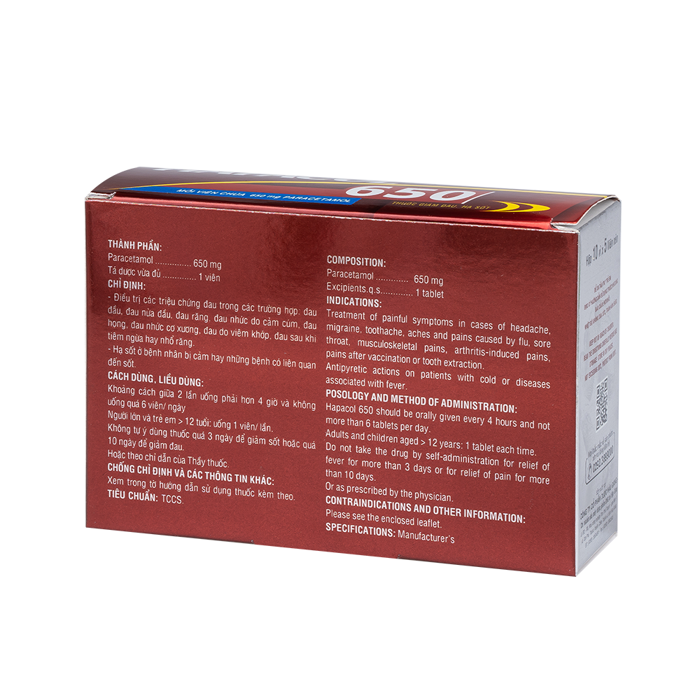 Hapacol 650 Hộp 10 vỉ x 5 viên DHG