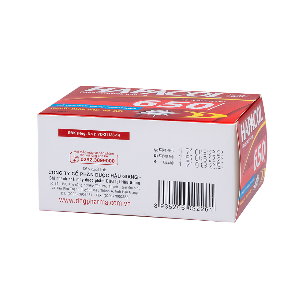 Hapacol 650 Hộp 10 vỉ x 10 viên DHG