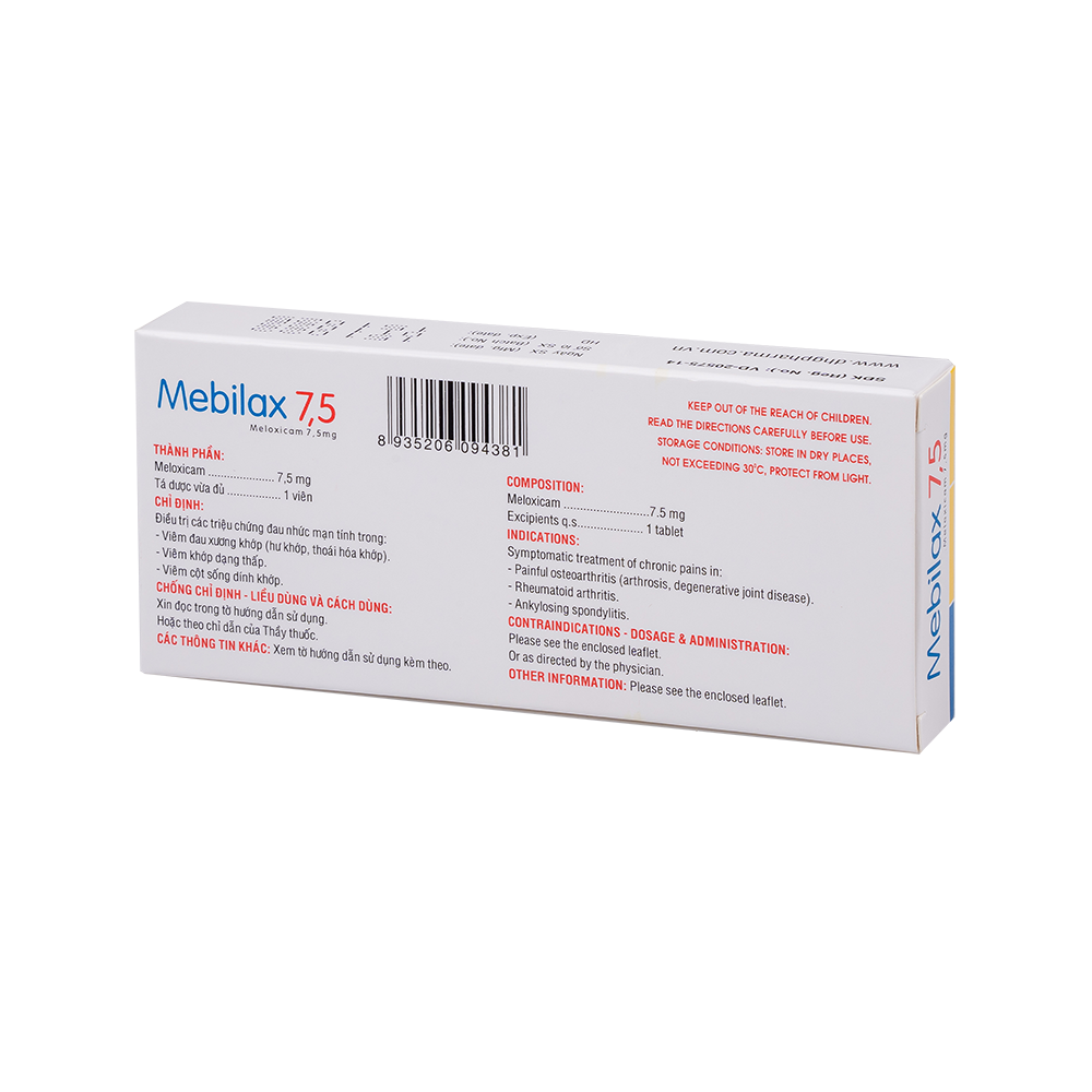 Mebilax 7,5 Hộp 2 Vỉ x 10 Viên DHG