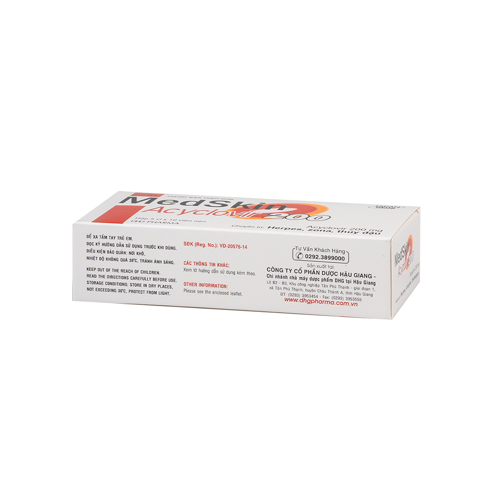 Medskin Acyclovir 200 Hộp 5 Vỉ x 10 Viên DHG