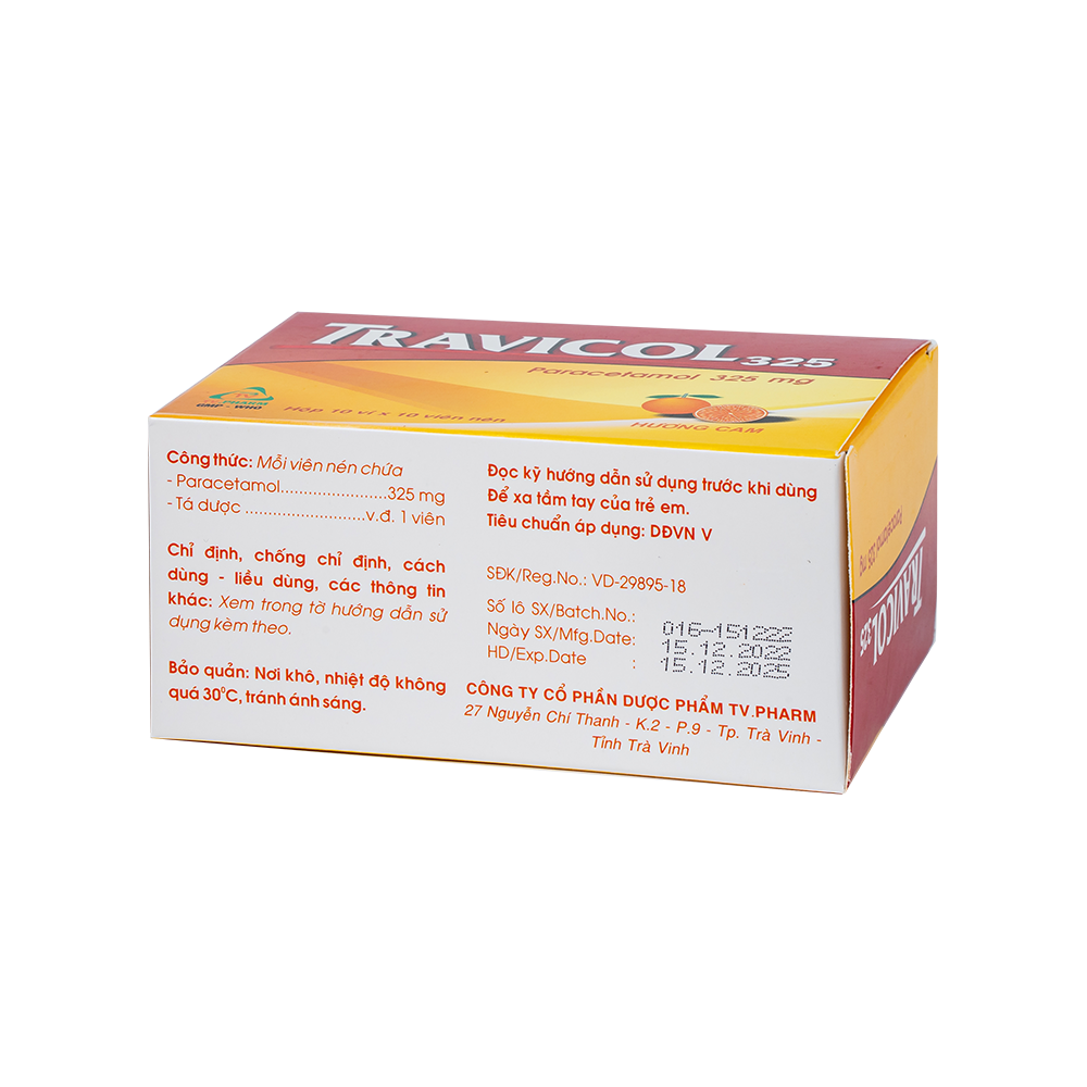 Travicol 325mg Hộp 10 vỉ x 10 viên TV.Pharm