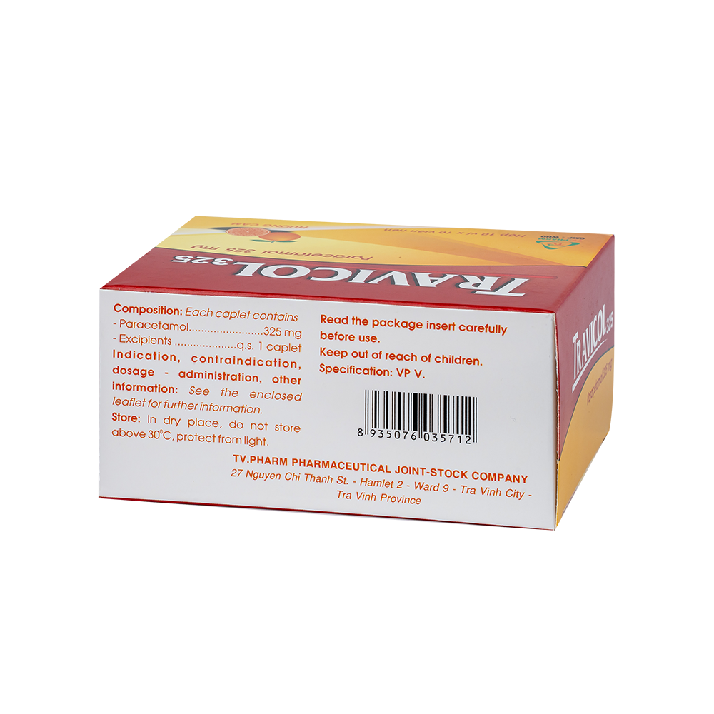 Travicol 325mg Hộp 10 vỉ x 10 viên TV.Pharm