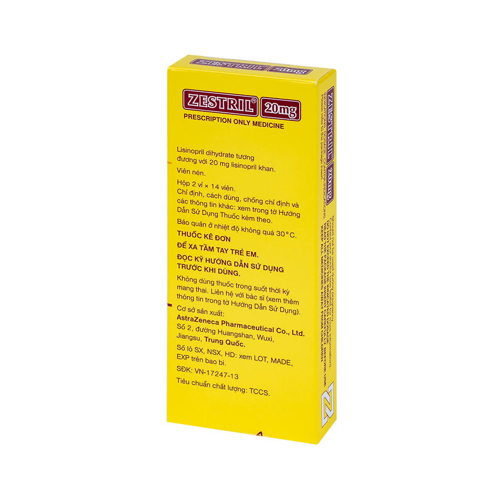 ZESTRIL TAB 20MG Hộp 2 vỉ x 14 viên AstraZeneca