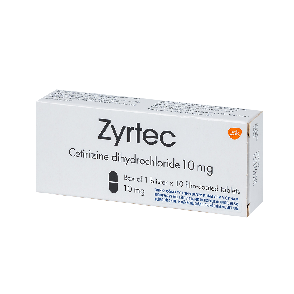 ZYRTEC TAB 10MG Hộp 1 vỉ x 10 viên GSK