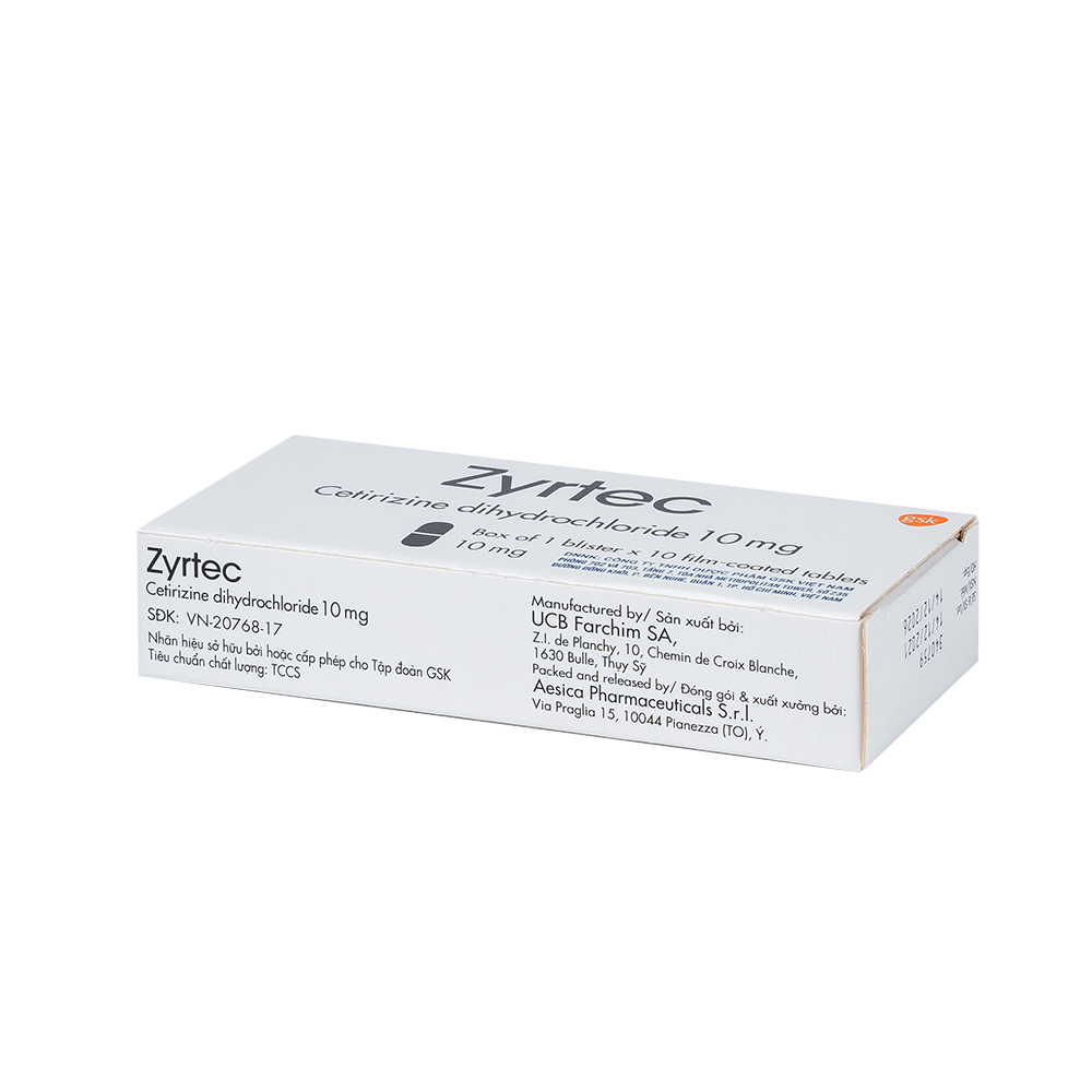 ZYRTEC TAB 10MG Hộp 1 vỉ x 10 viên GSK