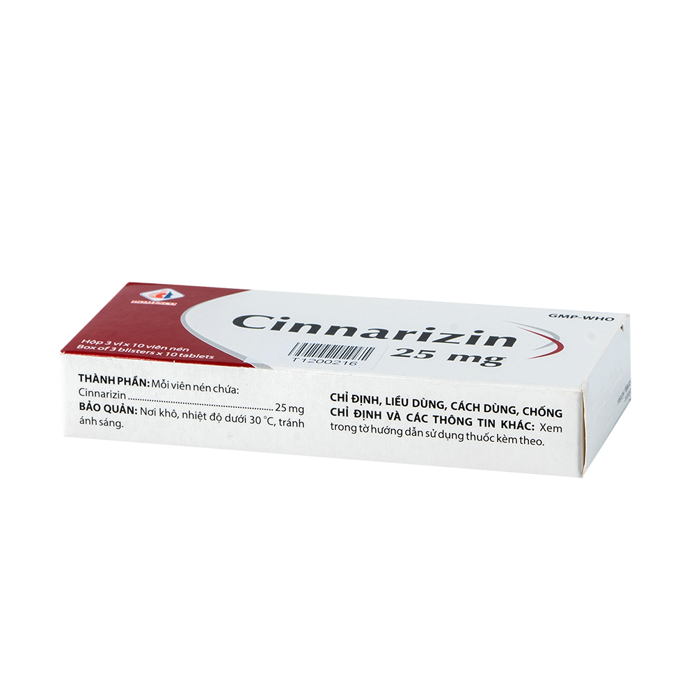 Cinnarizin 25 mg Hộp 3 vỉ x 10 viên Domesco