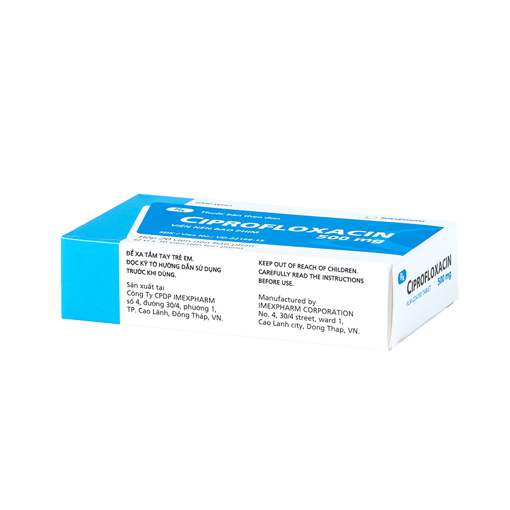 Ciprofloxacin 500 mg Hộp 2 vỉ x 10 viên Imexpharm