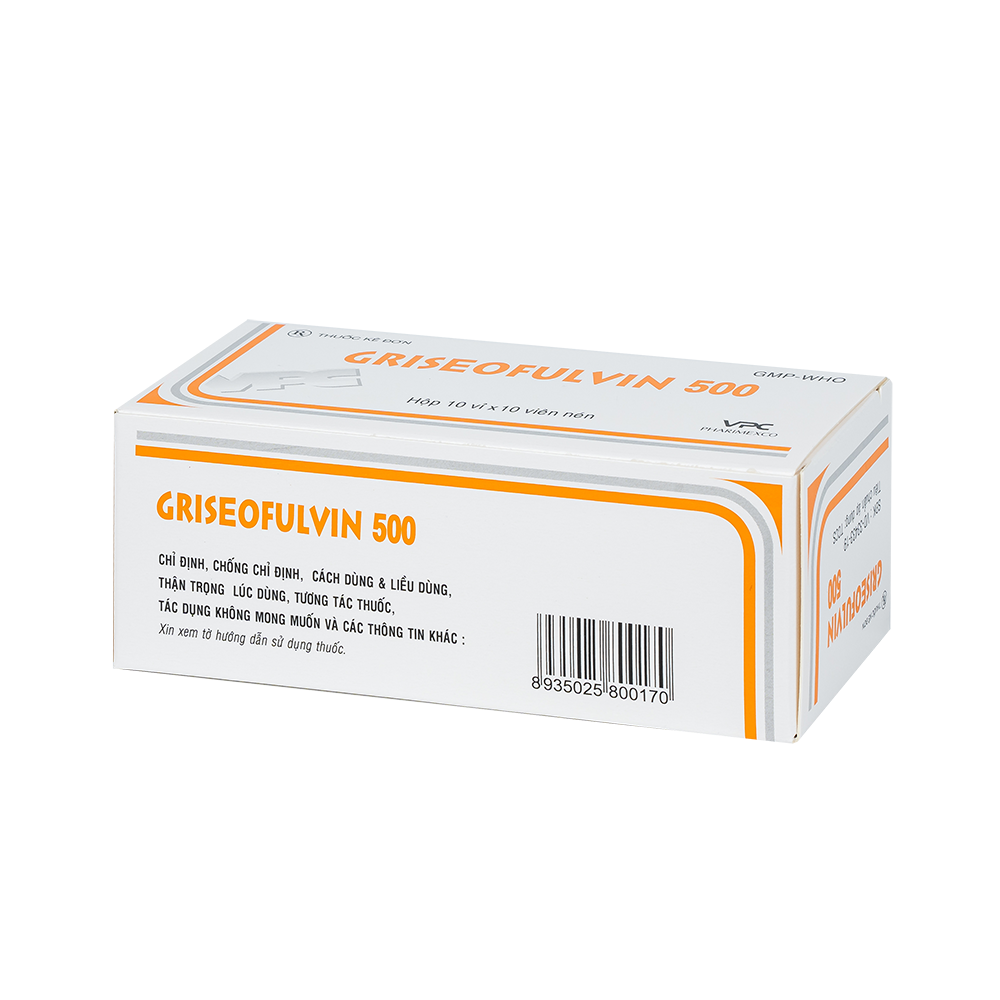 GRISEOFULVIN 500 Hộp 10 vỉ x 10 viên Dược Cửu Long