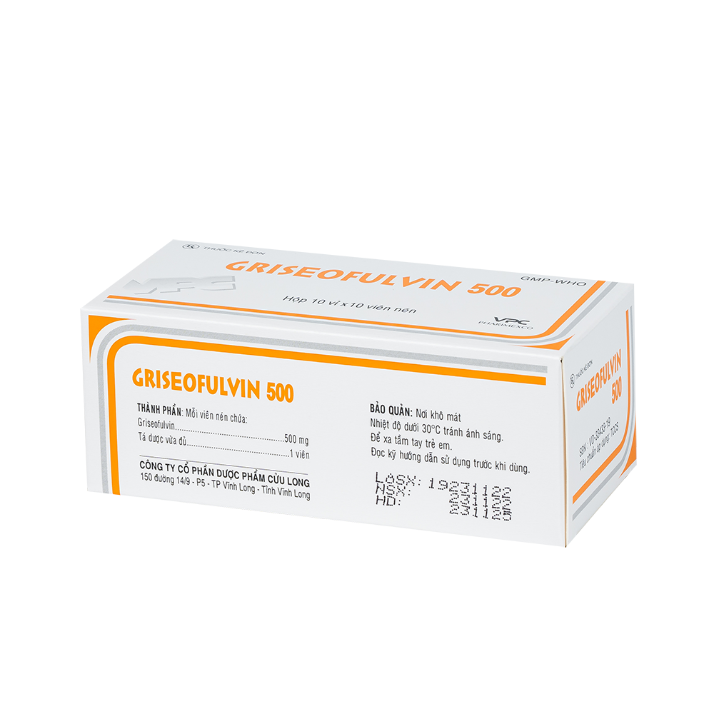 GRISEOFULVIN 500 Hộp 10 vỉ x 10 viên Dược Cửu Long