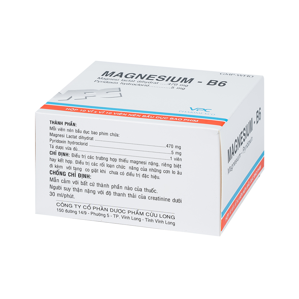 MAGNESIUM-B6 Hộp 10 vỉ x 10 viên Dược Cửu Long