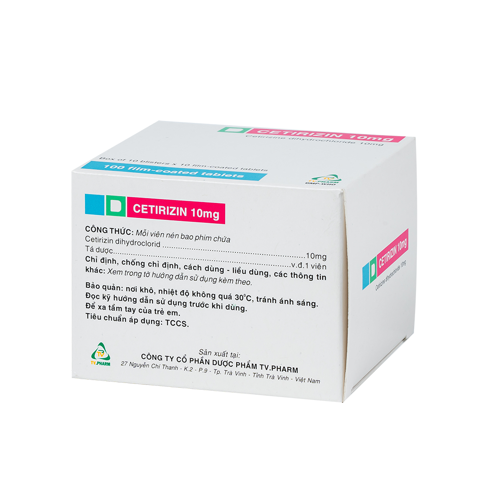 Cetirizin 10mg Hộp 10 vỉ x 10 viên TV.Pharm