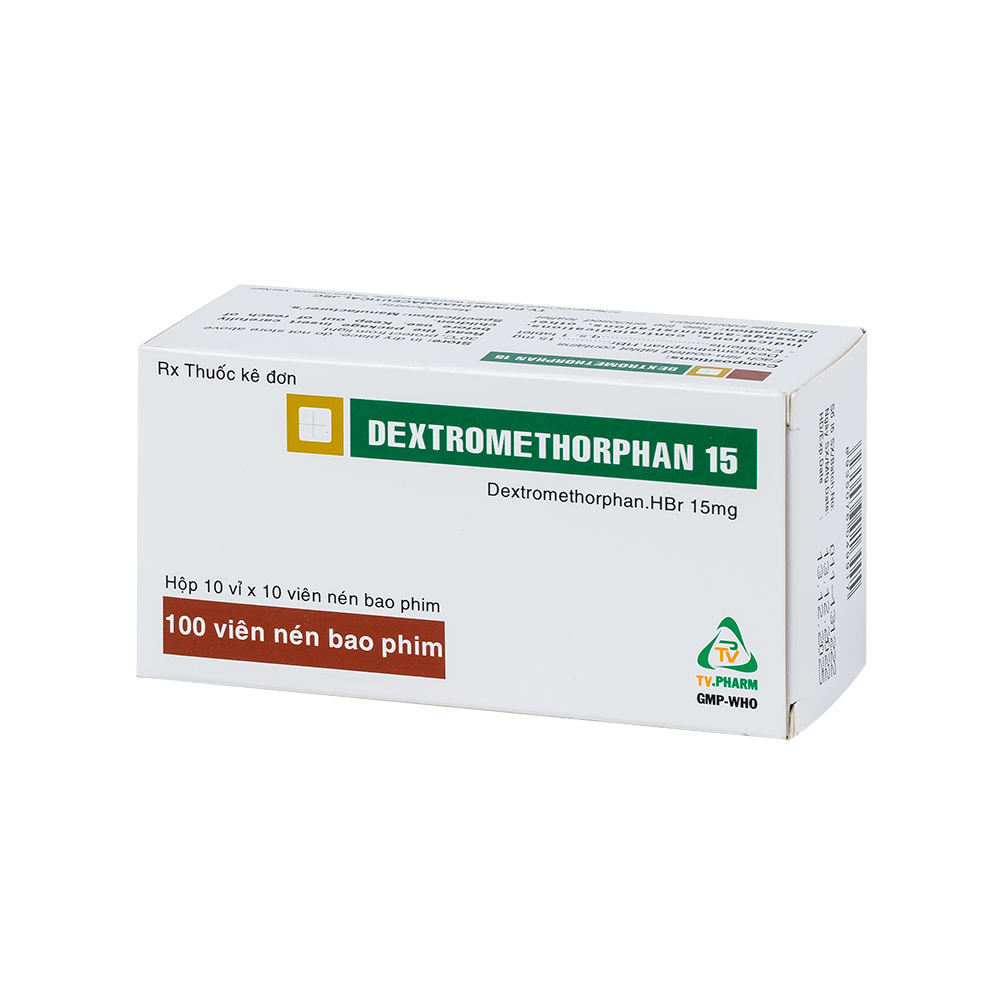 Dextromethorphan 15mg Hộp 10 vỉ x 10 viên TV.Pharm