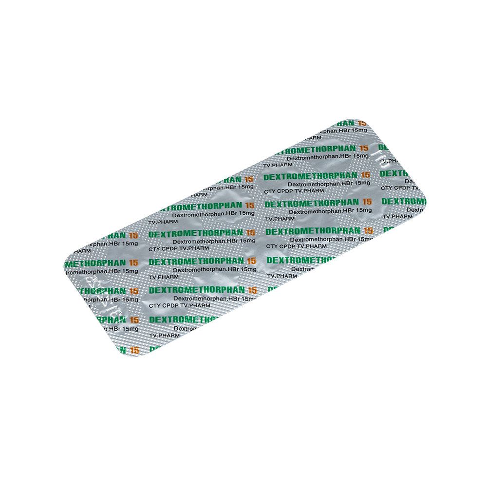 Dextromethorphan 15mg Hộp 10 vỉ x 10 viên TV.Pharm