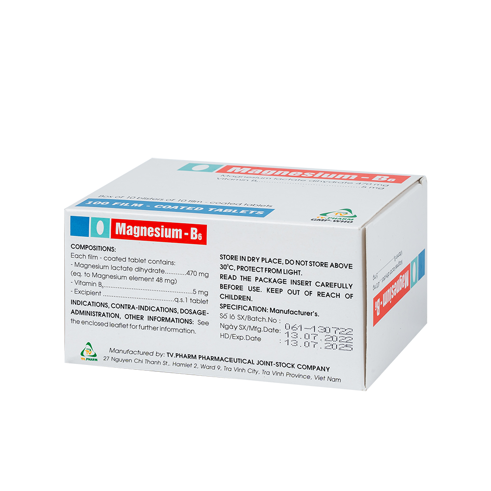 Magnesium - B6 Hộp 10 vỉ x 10 viên TV.Pharm