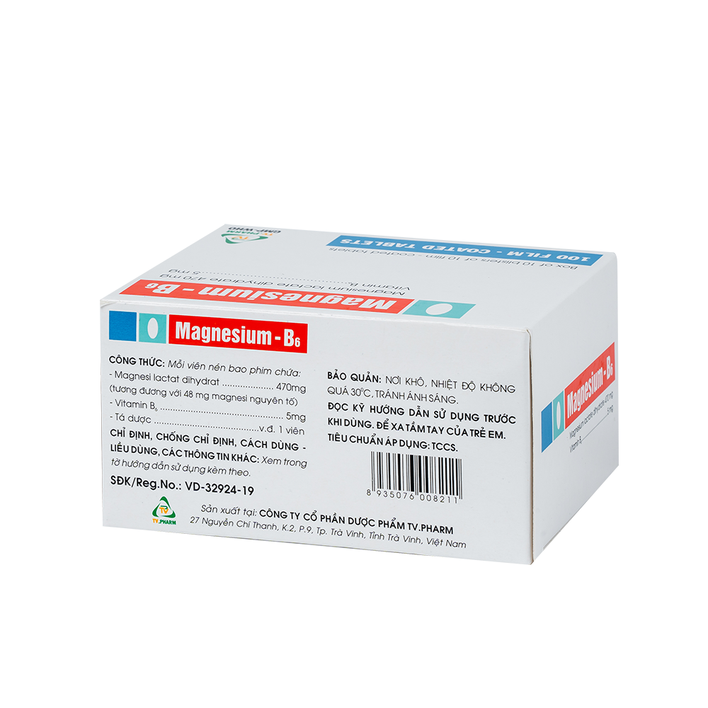 Magnesium - B6 Hộp 10 vỉ x 10 viên TV.Pharm