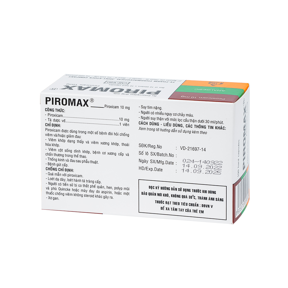 Piromax 10mg Hộp 10 vỉ x 10 viên TV.Pharm