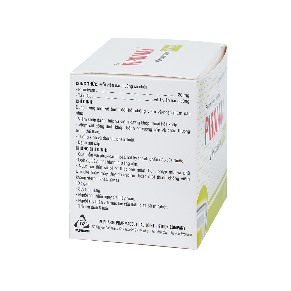 Piromax 20 mg Hộp 10 vỉ x 10 viên TV.Pharm