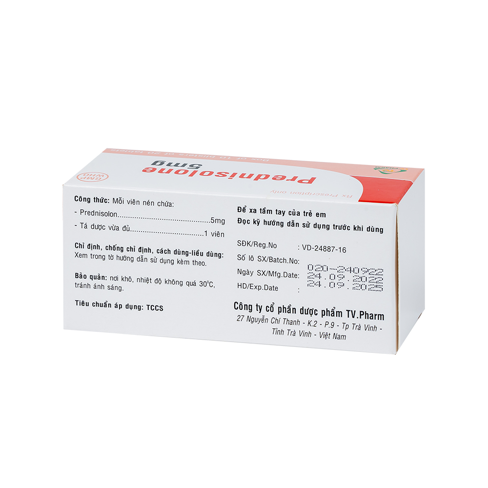 Prednisolone 5mg Hộp 20 vỉ x 10 viên TV.Pharm