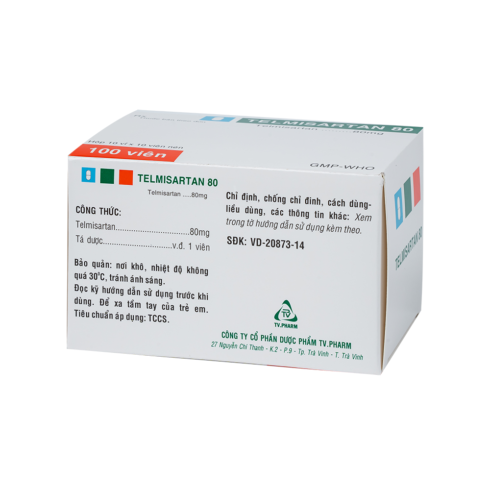 Telmisartan 80 mg Hộp 10 vỉ x 10 viên TV.Pharm
