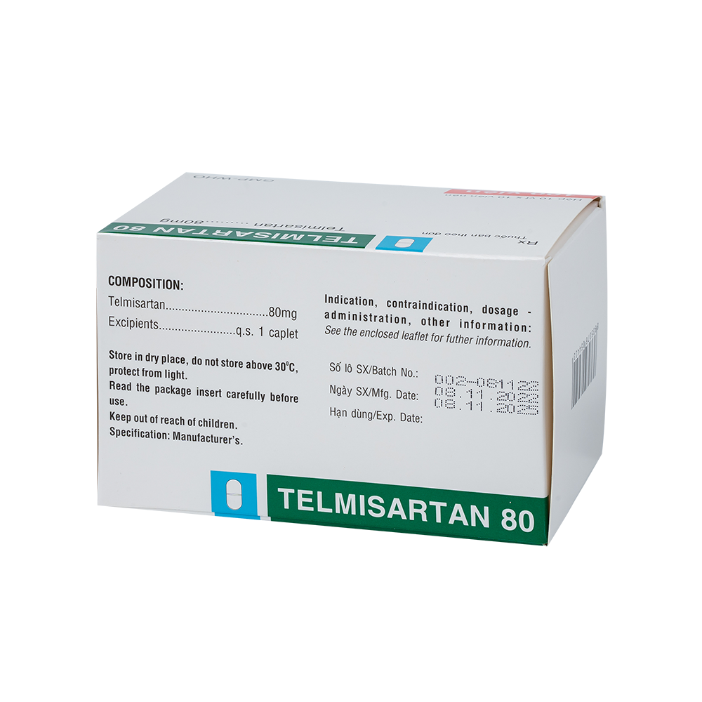 Telmisartan 80 mg Hộp 10 vỉ x 10 viên TV.Pharm
