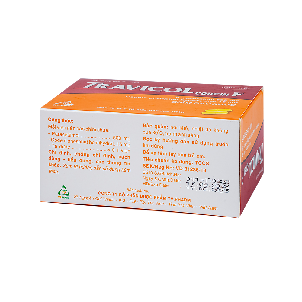Travicol codein F Hộp 10 vỉ x 10 viên TV.Pharm