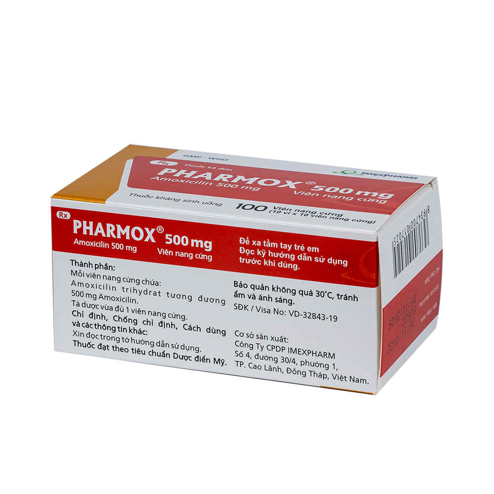 Pharmox 500 mg Hộp 10 vỉ x 10 viên Imexpharm