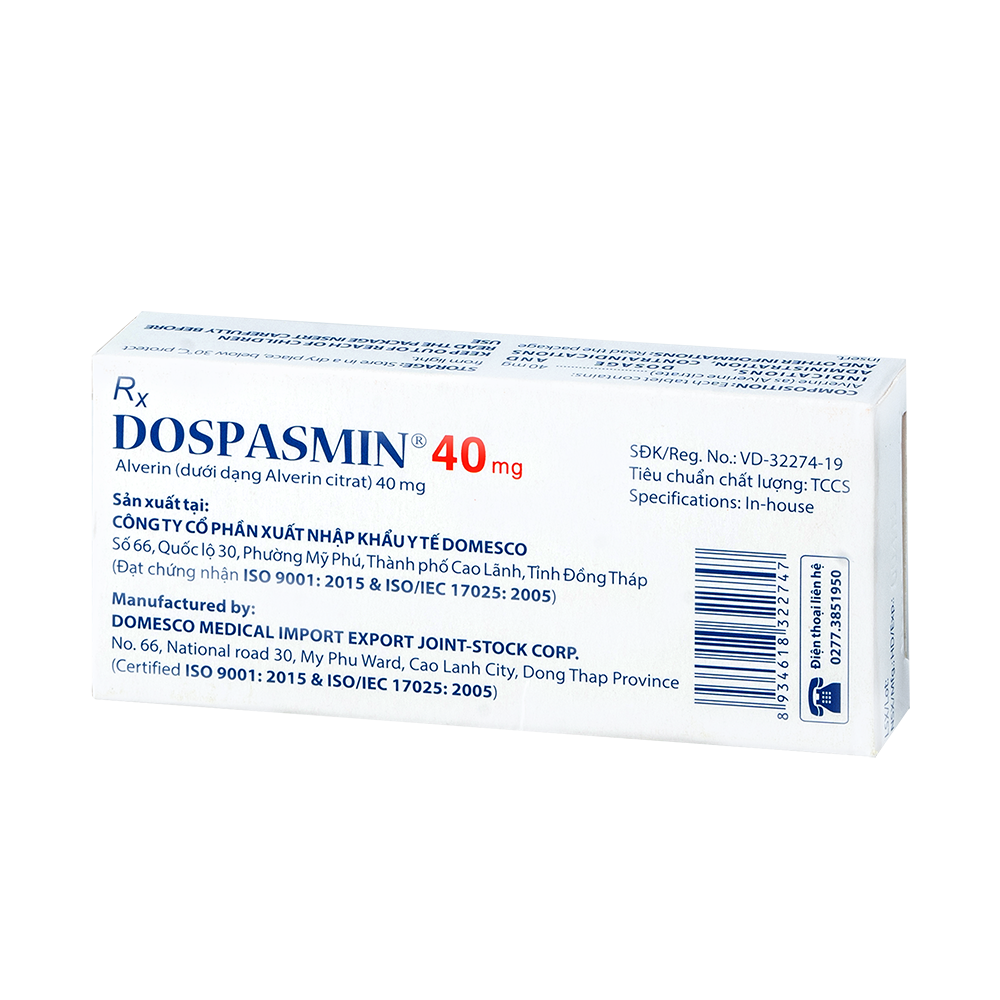 Dospasmin 40 mg Hộp 3 vỉ x 10 viên Domesco