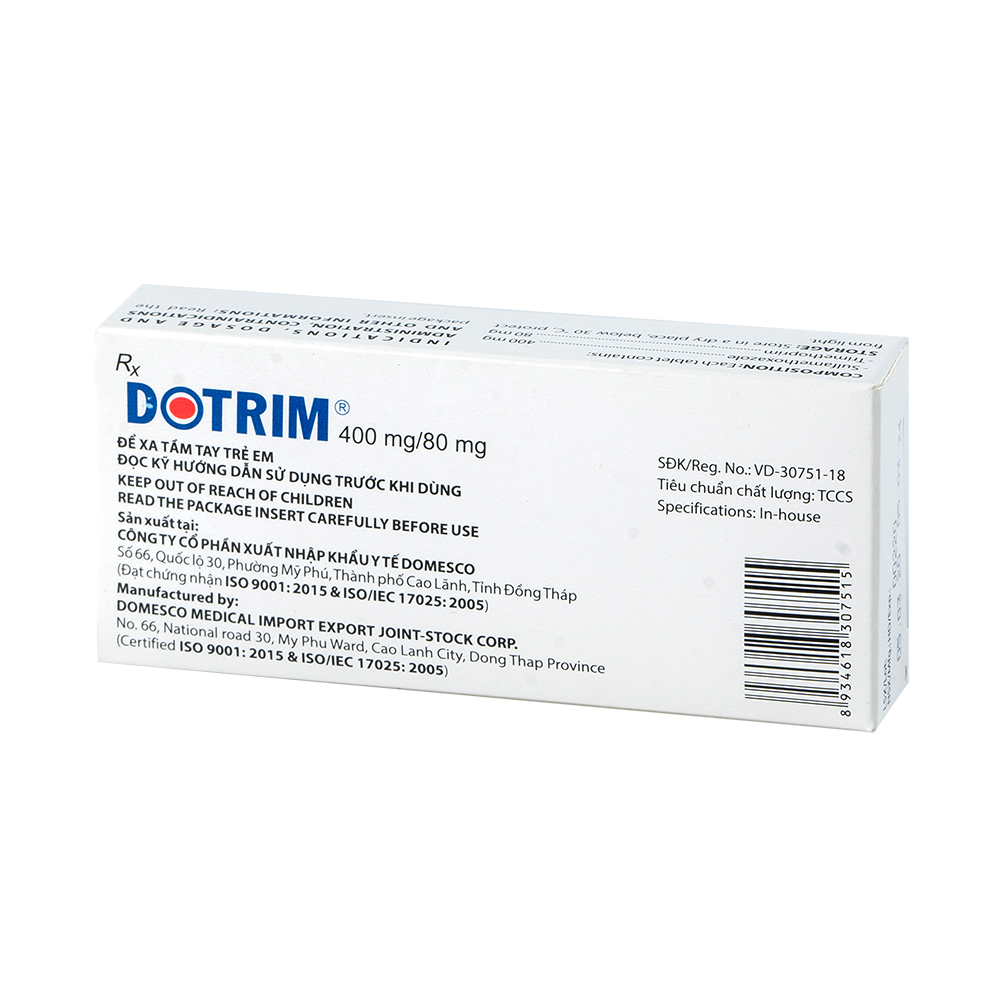 Dotrim 400 mg/80 mg Hộp 2 vỉ x 10 viên Domesco