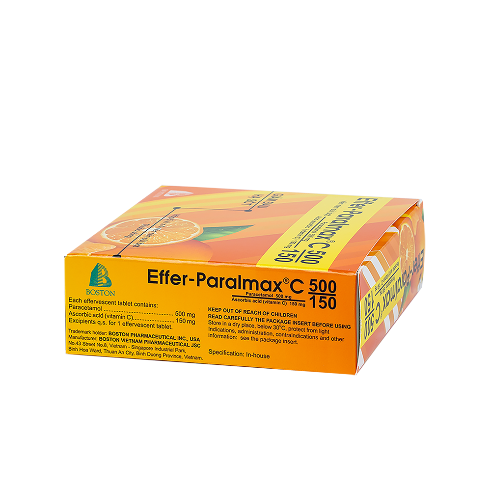 EFFER-PARALMAX C 500/150 Hộp 5 vỉ x 4 viên nén sủi bọt Boston