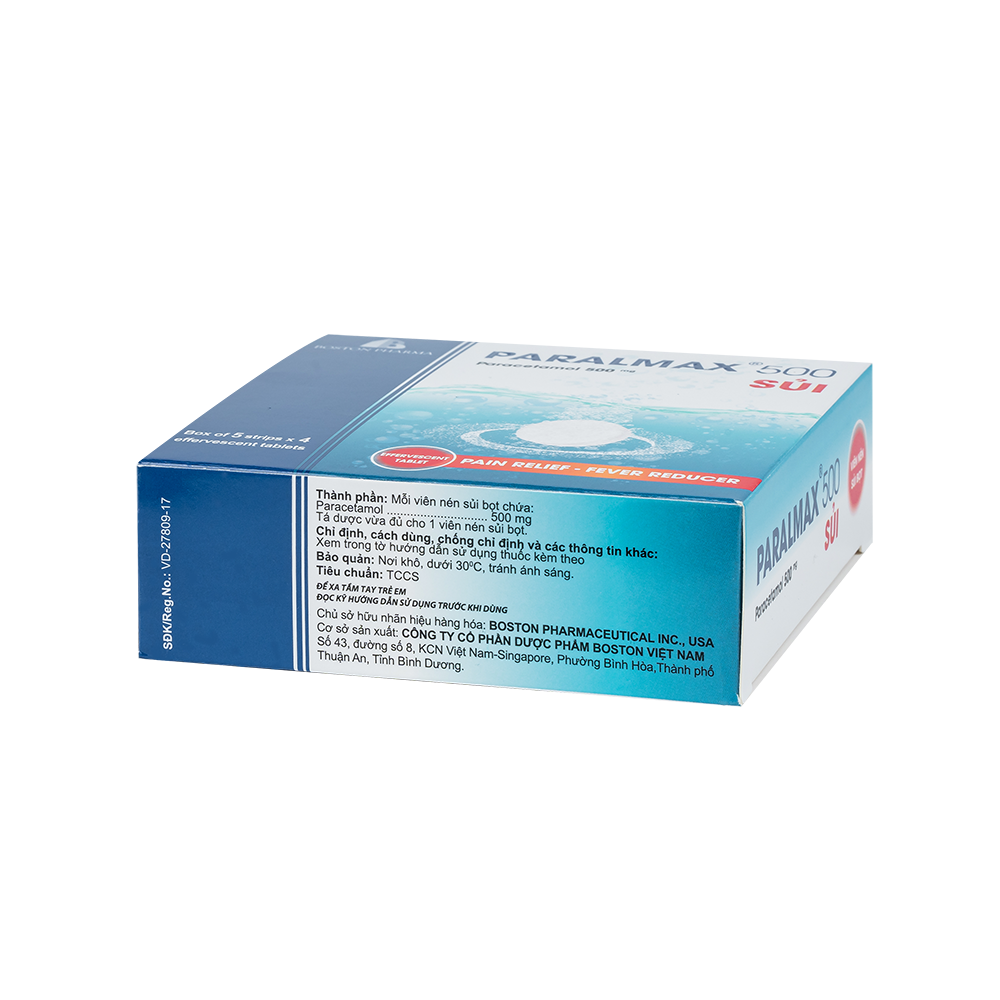 PARALMAX 500 SỦI Hộp 5 vỉ x 4 viên nén sủi bọt Boston