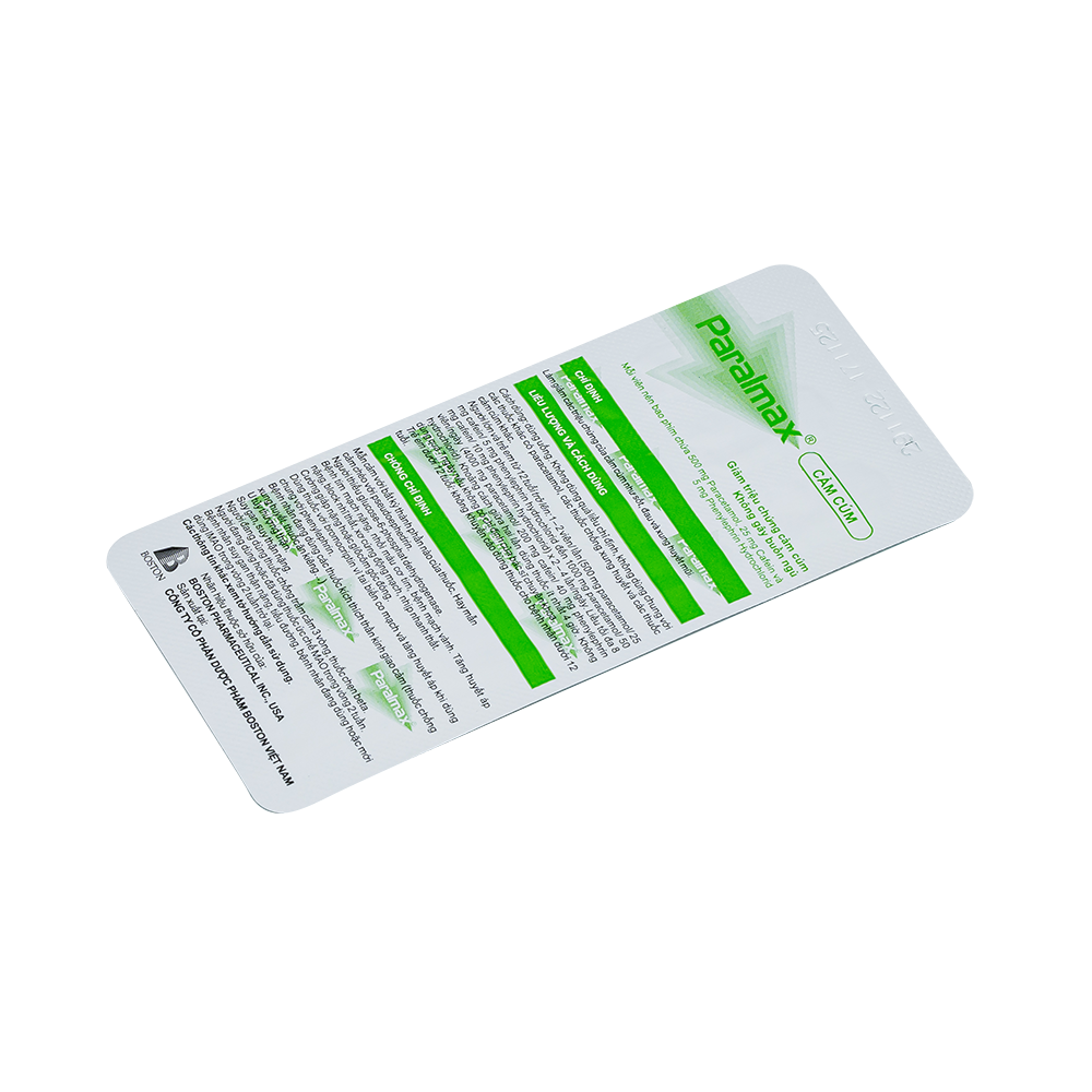 PARALMAX CẢM CÚM Hộp 10 vỉ x 12 viên nén bao phim Boston