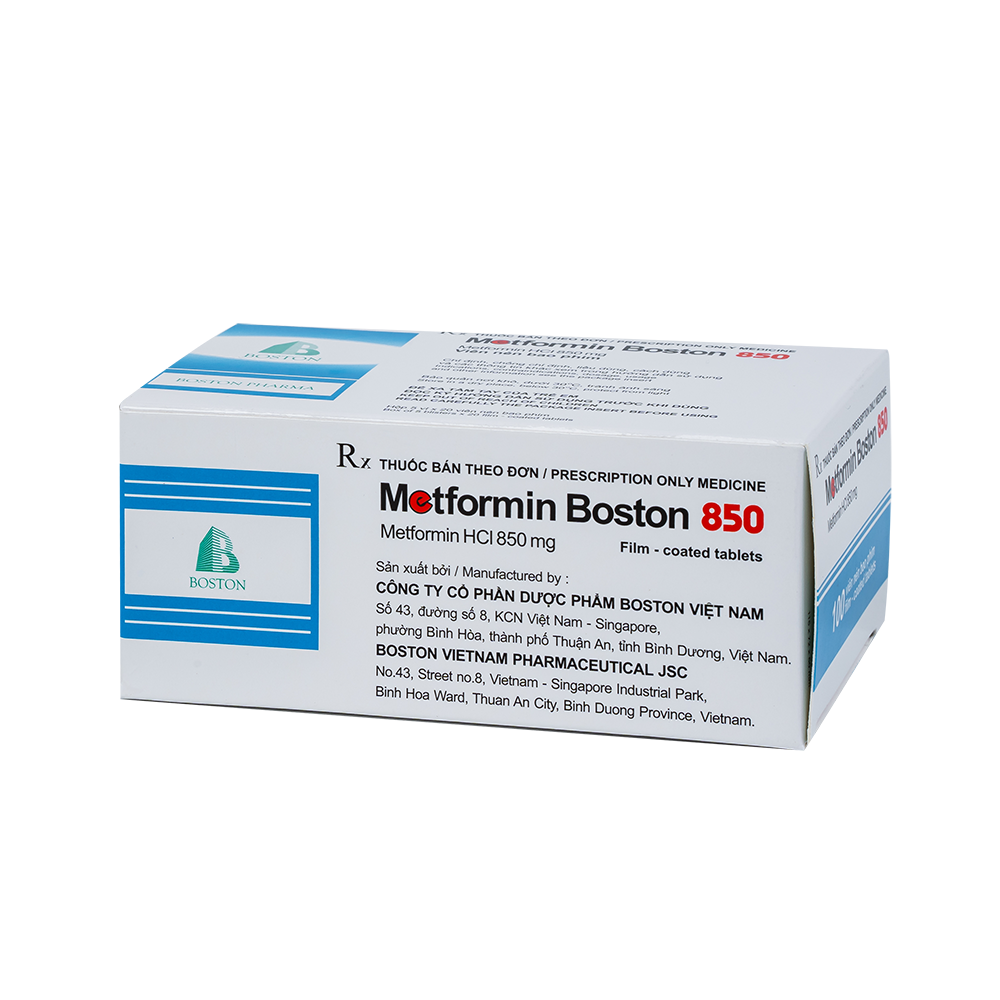 METFORMIN BOSTON 850 Hộp 5 vỉ x 20 viên nén bao phim Boston