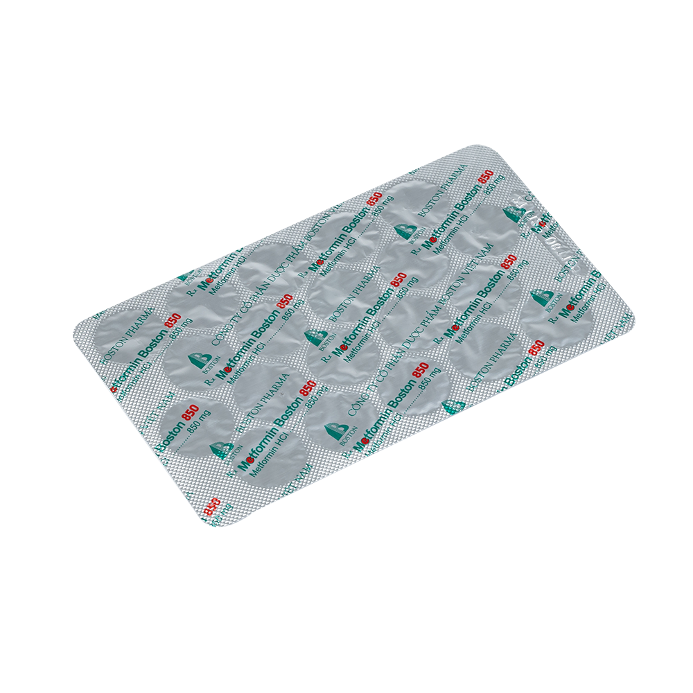 METFORMIN BOSTON 850 Hộp 5 vỉ x 20 viên nén bao phim Boston