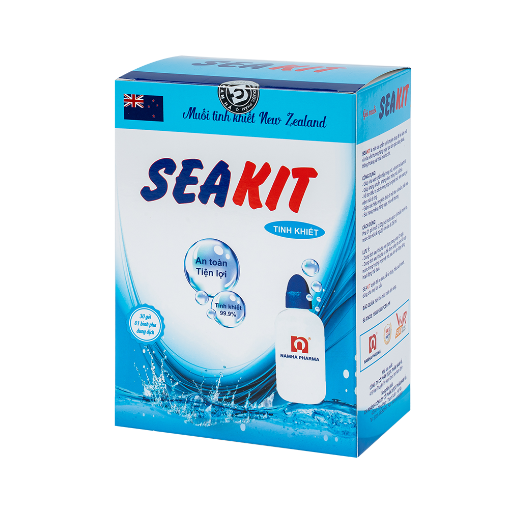 Gói muối Seakit + bình (Thùng x 16 hộp x (30 gói+1 bình) x 2,25g)
