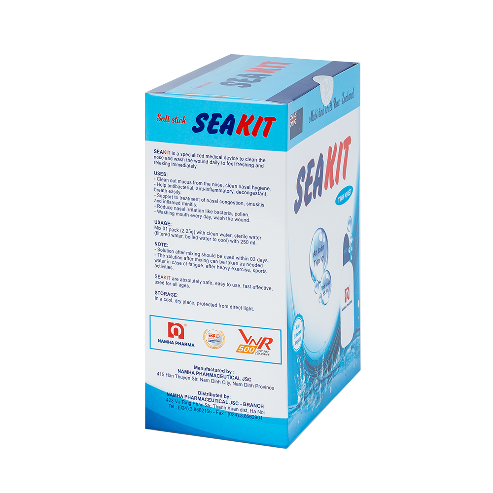 Gói muối Seakit + bình (Thùng x 16 hộp x (30 gói+1 bình) x 2,25g)