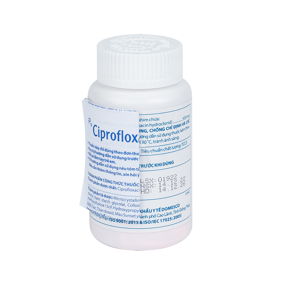Ciprofloxacin 500 mg Chai 100 viên Domesco