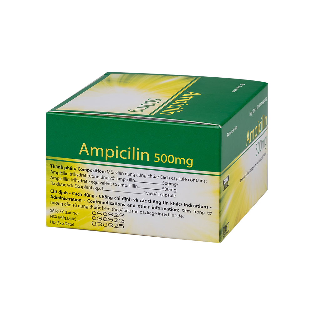 Ampicillin 500 mg Hộp 10 vỉ x 10 viên  Hataphar