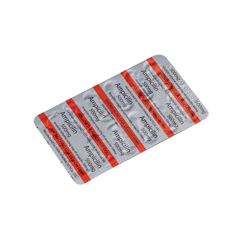 Ampicillin 500 mg Hộp 10 vỉ x 10 viên  Hataphar