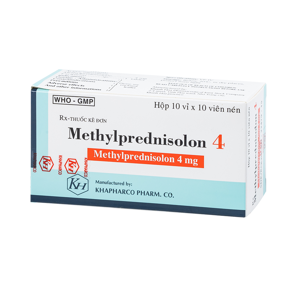 METHYL PREDNISOLON 4mg (Vỏ sò 2 lớp trắng - xanh, hộp Metallized) Hộp 100 viên Khapharco