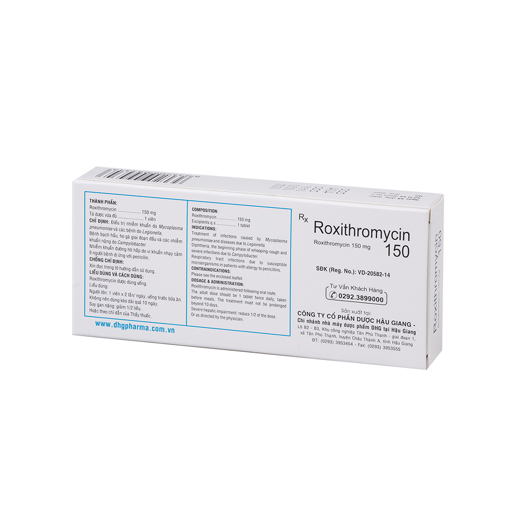 Roxithromycin Hộp 3 vỉ x 10 viên DHG