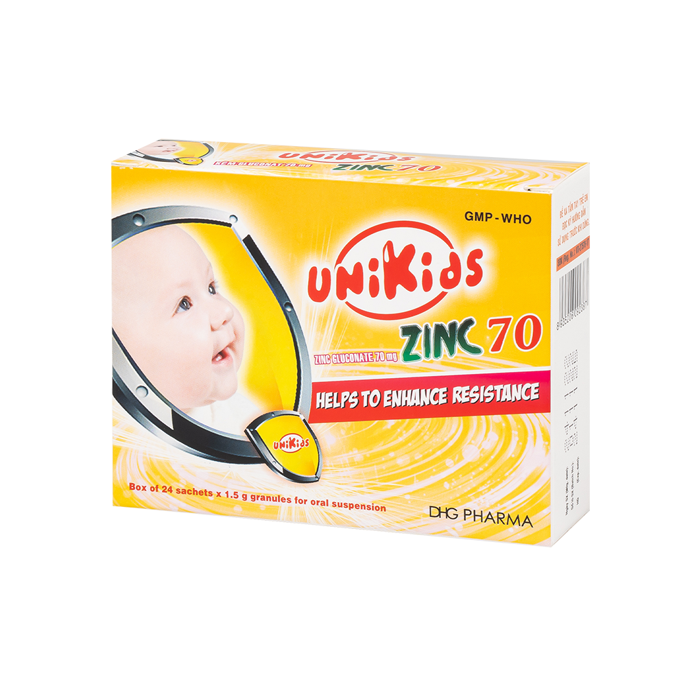 Unikids Zinc 70 Hộp 24 gói x 1,5g DHG