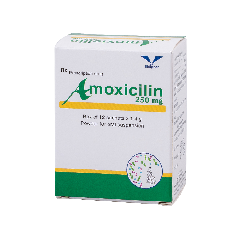 Amoxicilin 250mg H/12 gói Hộp 12 Gói Bidiphar