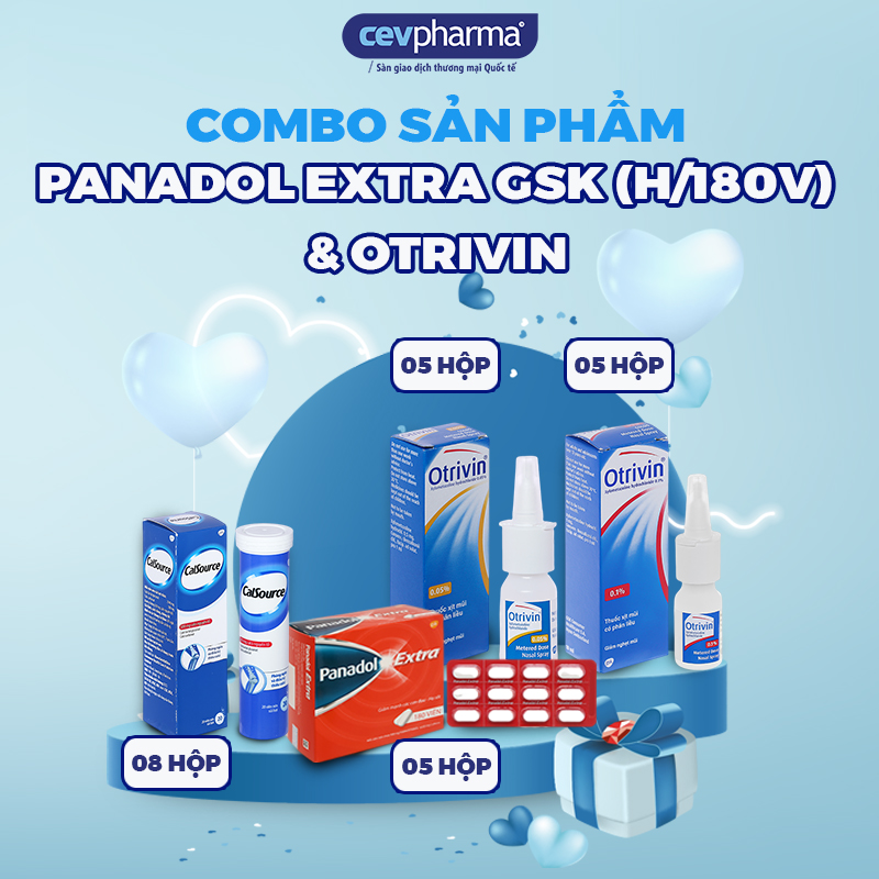 Combo sản phẩm 5 hộp Panadol Extra + 8 hộp Calcium 500mg + 5 hộp Otrivin 0.1% xịt mũi + 5 hộp Otrivin 0.05% nhỏ mũi
