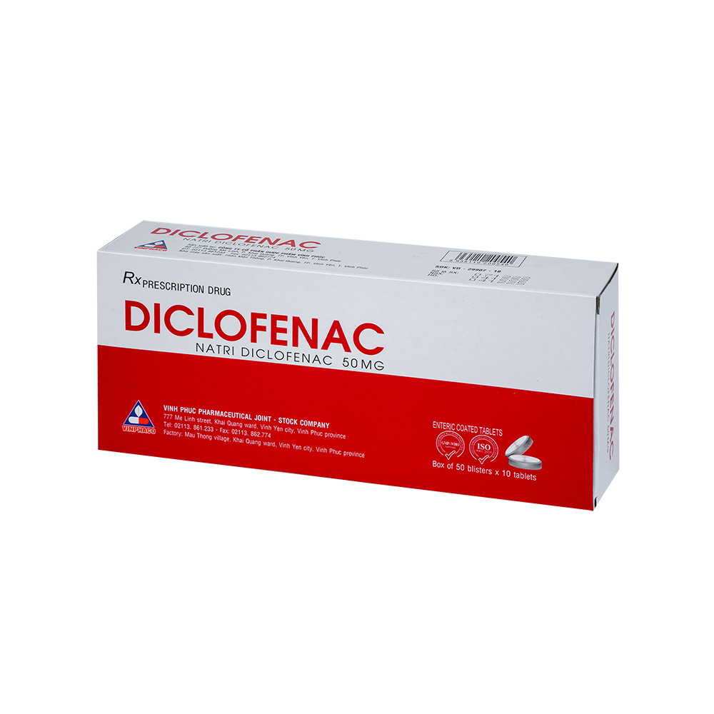 DICLOFENAC Hộp 50 vỉ x 10 viên bao tan trong ruột VINPHACO