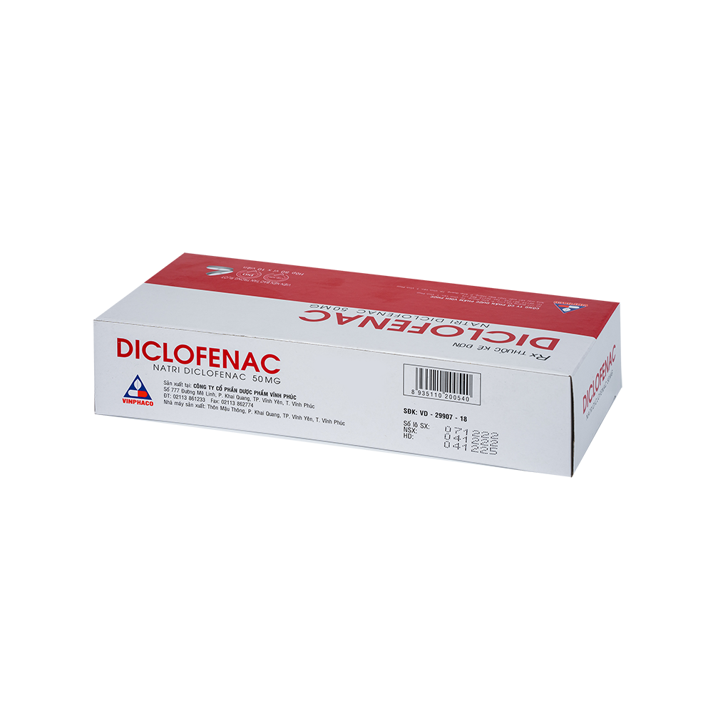 DICLOFENAC Hộp 50 vỉ x 10 viên bao tan trong ruột VINPHACO